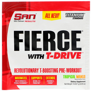 Отзывы о Сан нутришэн, Fierce With T-Drive, Revolutionary T-Boosting Pre-Workout, Tropical Mango, 0.69 oz (19.637 g)
