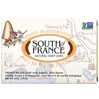 Купить South of France Orange Blossom Honey, French Milled Bar Soap with Organic Shea Butter, 6 oz (170 g)