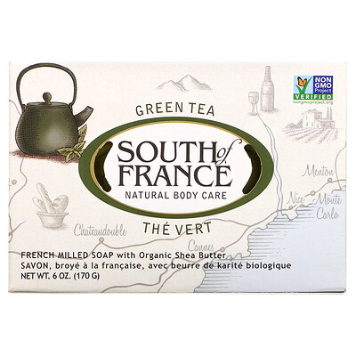 Купить South of France Green Tea, Кусковое мыло французского измельчения с органическим маслом ши, 6 унций (170 г)