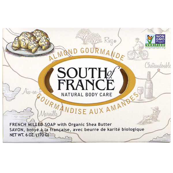 South of France, アーモンドグルマンド、オーガニックシアバター配合フレンチミルドソープ、170g（6オンス）