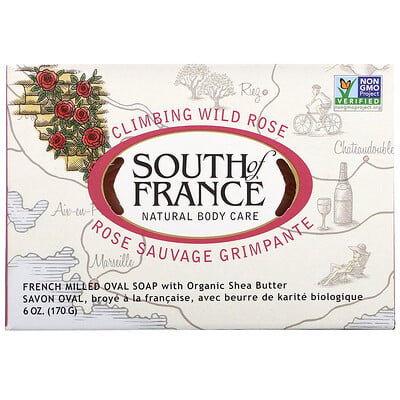 Купить South of France Восхождение дикой розы, французское овальное мыло с органическим маслом ши, 6 унций (170 г)