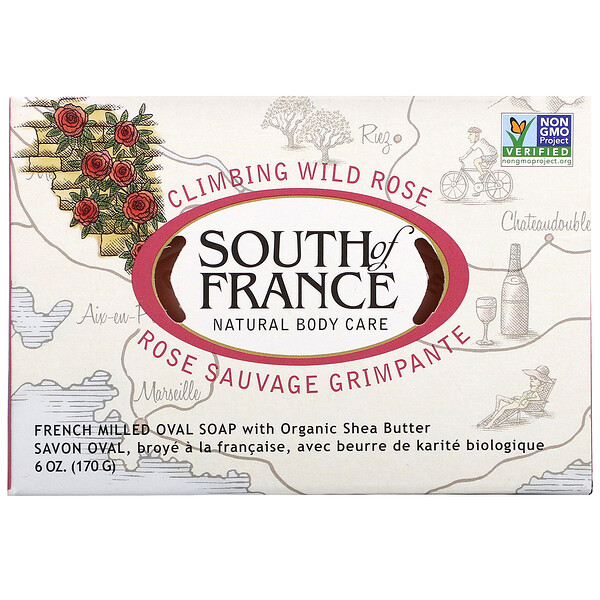 South of France, Wilde Kletterrose, in Frankreich hergestellte ovale Seife mit biologischer Sheabutter, 6 oz. (170 g)