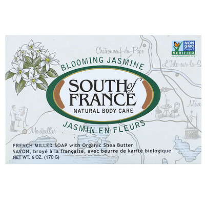 Купить South of France Цветущий жасмин, французское пилированное овальное мыло с органическим маслом ши, 6 унций (170 г)
