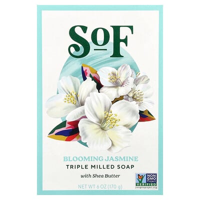 SoF, Barra de jabón de triple molienda con manteca de karité, Jazmín en flor, 170 g (6 oz)