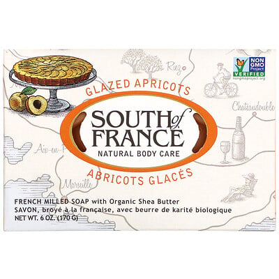 Купить South of France кусковое мыло французского помола с органическим маслом ши, запах абрикоса, 170 г (6 унций)