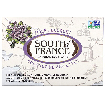 Купить South of France кусковое мыло французского помола с органическим маслом ши, с запахом букета фиалок, 170 г (6 унций)