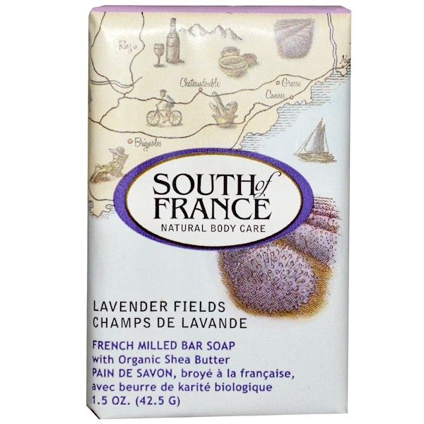 South of France, Lavender Fields, French Milled Bar Soap with Organic Shea Butter, 1.5 oz  (42.5 g) (Discontinued Item) 