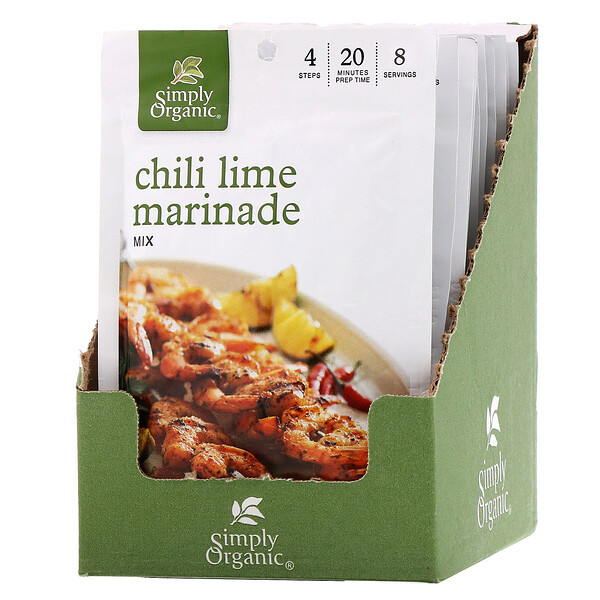 Simply Organic‏, תערובת צ'ילי וליים להכנת מרינדה, 12 שקיות, 28 גרם כל אחת