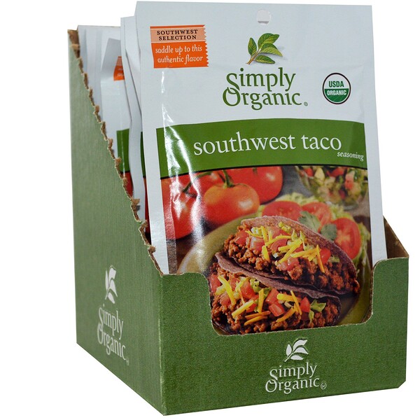 Simply Organic, Приправа «Юго-Западный Тако», 12 пакетиков, по 1,13 унции (32 г) каждый (Discontinued Item) 