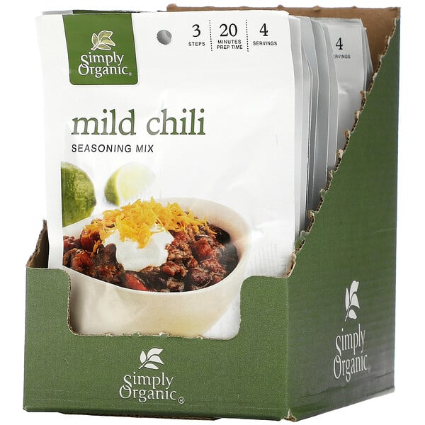Simply Organic, Mild Chili Seasoning Mix, 12 Packets, 1 oz (28 g) Each