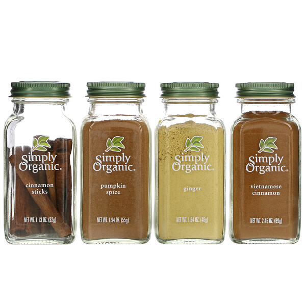 Simply Organic, ベーキングエッセンシャルズ、オーガニックスパイスキット、バラエティーパック、スパイス4種
