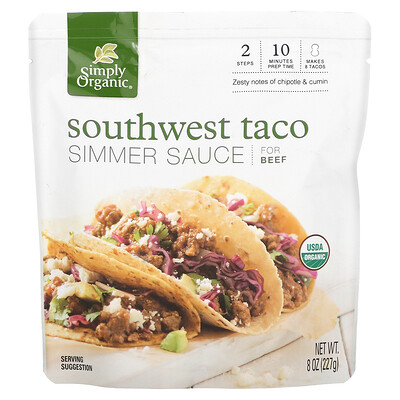 

Simply Organic, Simmer Sauce, Southwest Taco For Beef, 8 oz (227 g)