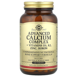 Solgar, Complexe avancé de calcium + vitamines D3, K2, Zinc et bore, 120 comprimés