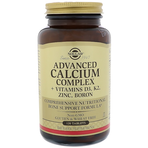 Solgar, Advanced Calcium Complex + Vitamins D3, K2, Zinc, Boron, 120 ...