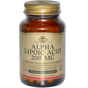 Solgar, Альфа-липоевая кислота, 200 мг, 50 растительных капсул