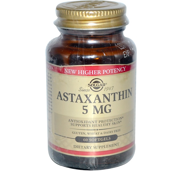 Solgar, Астаксантин, 5 мг, 60 гелевых капсул