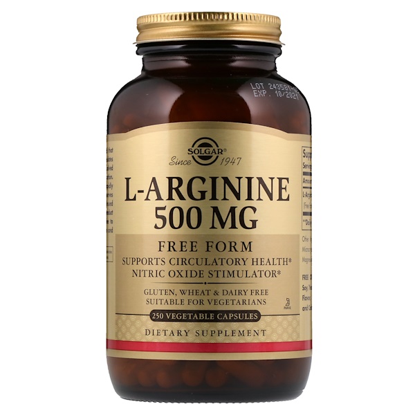 Solgar, L-Arginine, Free Form, 500 mg, 250 Vegetable Capsules - iHerb