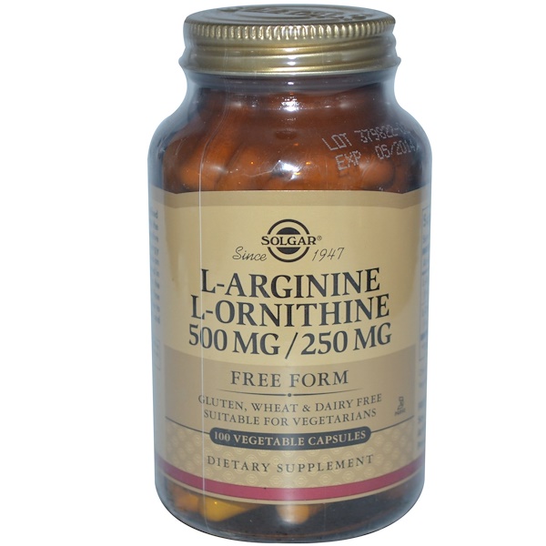 Solgar, LArginine, LOrnithine, 500 mg/250 mg, 100 Vegetable Capsules