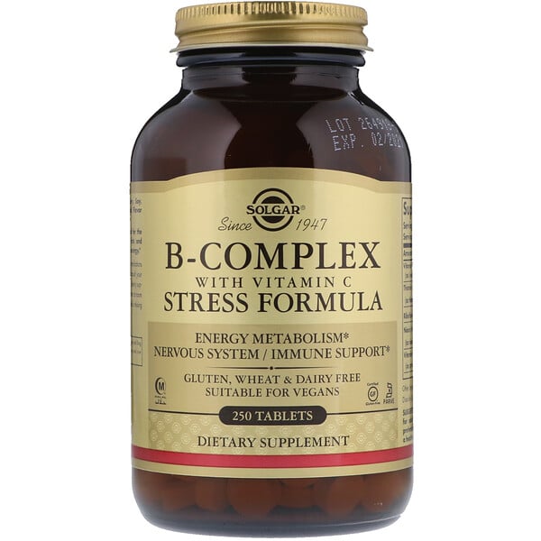 Solgar, Комплекс витаминов B с витамином C, формула для борьбы со стрессом, 250 таблеток