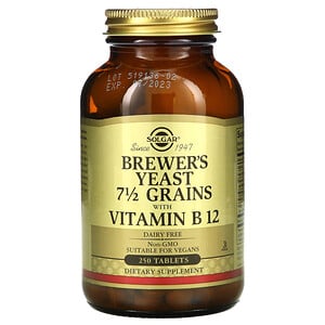 Отзывы о Солгар, Brewer's Yeast, 7 1/2 Grains with Vitamin B12, 250 Tablets