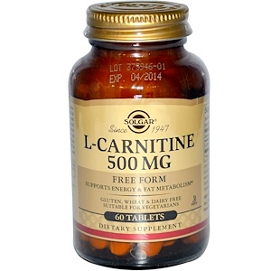 Solgar, L-карнитин, 500 мг, 60 таблеток