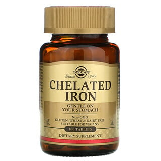 Solgar, Chelated Iron, chelatiertes Eisen, 100 Tabletten