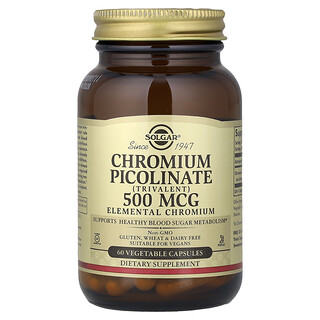 Solgar, Picolinato de cromo, 500 mcg, 60 cápsulas vegetales