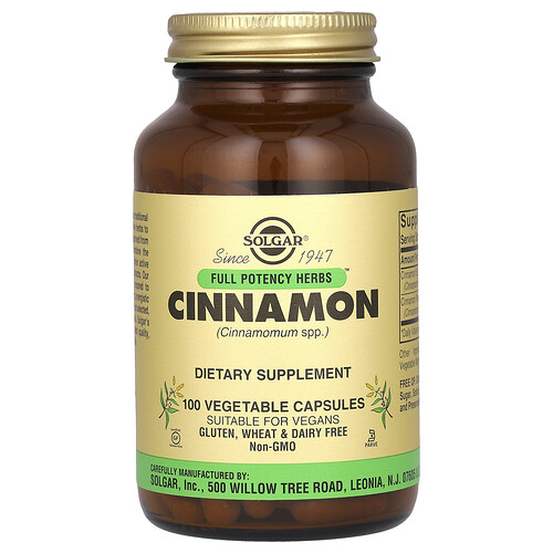 Solgar Full Potency Herbs, Cinnamon, 100 Vegetable Capsules