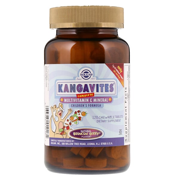Solgar, Kangavites, полноценный детский комплекс с витаминами и минералами, со вкусом ягод, 120 жевательных таблеток