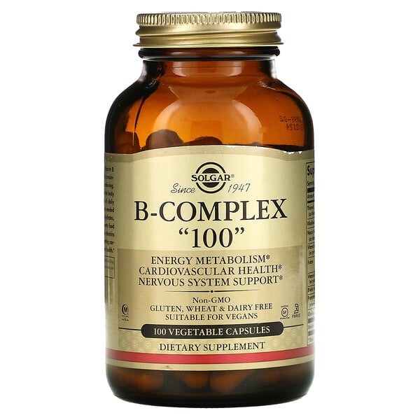 Solgar, B-Complex "100", Vitamin-B-Komplex, 100 pflanzliche Kapseln