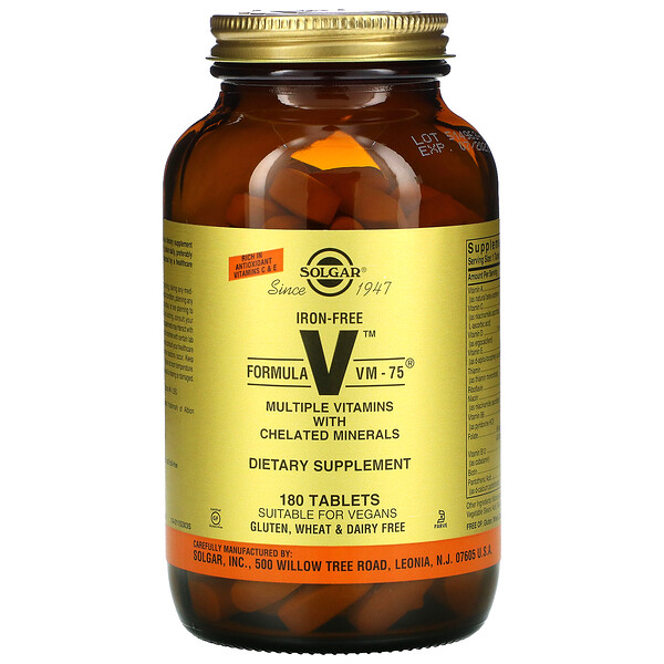 Formula VM-75, комплексные витамины с микроэлементами в хелатной форме, без железа, 180 таблеток