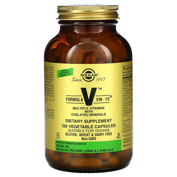 Solgar, Formel V, VM-75, Mehrere Vitamine mit Mineral-Chelat, 120 vegetarische Kapseln