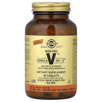 Solgar Formula V VM75 Multiple Vitamins with Chelated Minerals IronFree 90 Tablets