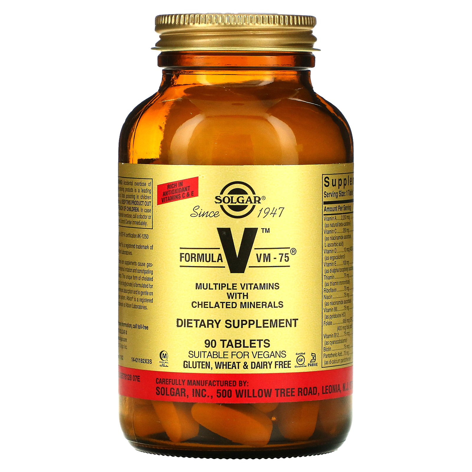 Solgar, Formula V, VM75, Multiple Vitamins with Chelated Minerals, 90