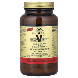 Solgar, Formula V, VM-75, Várias Vitaminas com Minerais Quelatados, 90 Comprimidos