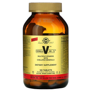 Solgar, Fórmula V, VM-75, Vitaminas Múltiples con Minerales Quelatados, 180 Tabletas