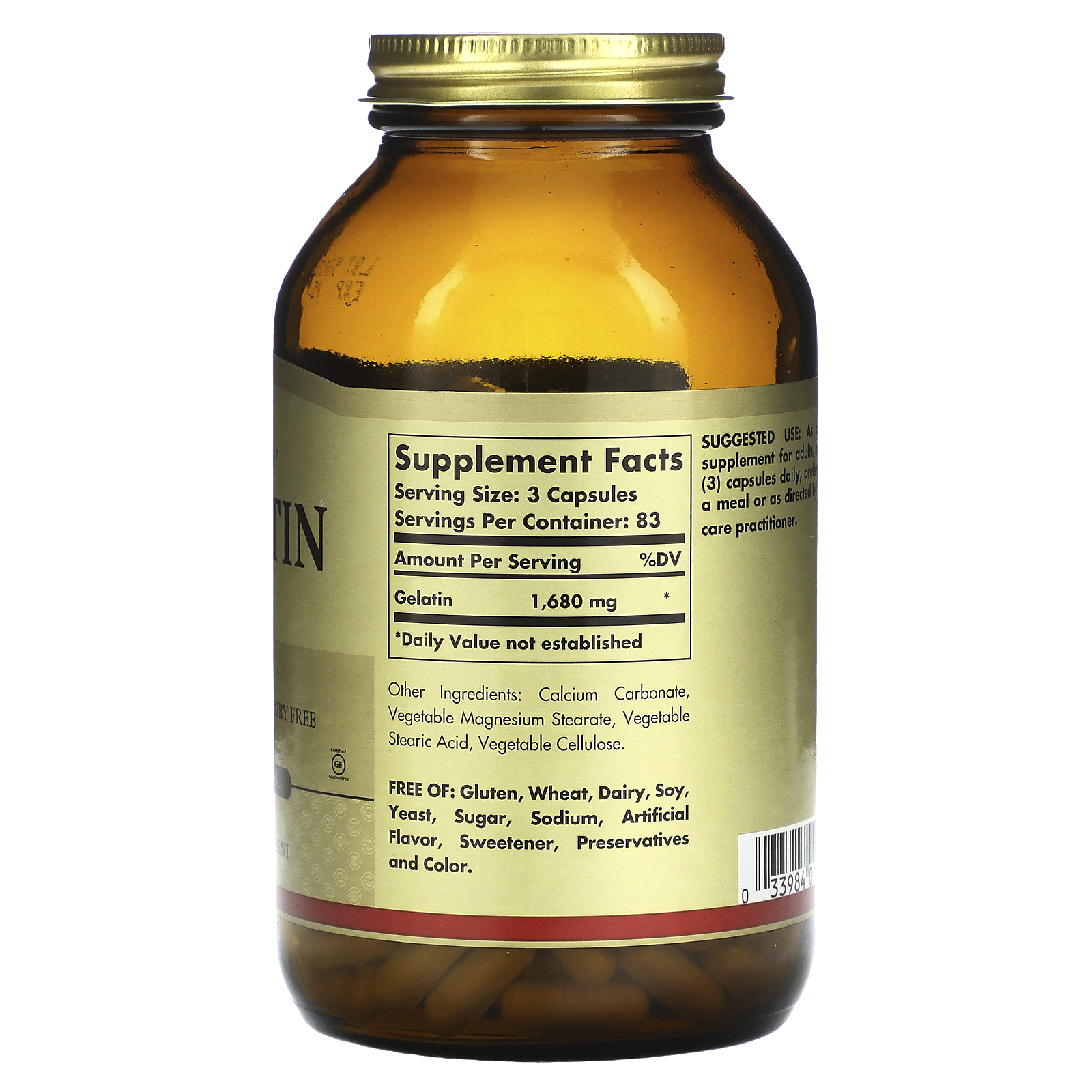 Solgar, Gelatin, 250 Capsules