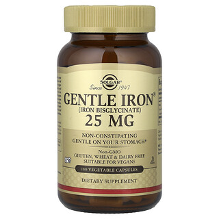 Solgar, Gentle Iron®, 25 mg, 180 Vegetable Capsules
