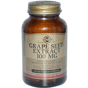 Solgar, Экстракт семян винограда, 100 мг, 60 капсул на растительной основе