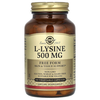 Solgar, L-lisina, Forma libre, 500 mg, 100 cápsulas vegetales