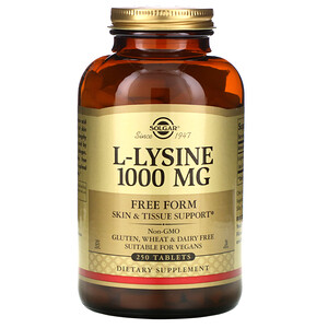 Солгар, L-Lysine, Free Form, 1,000 mg, 250 Tablets отзывы