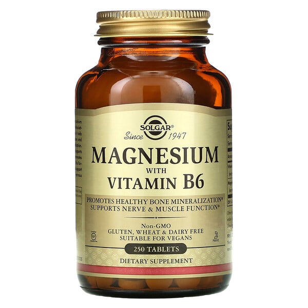 Solgar, 마그네슘, 비타민 B6 함유, 250 정
