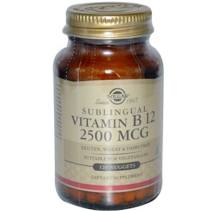 Solgar, Сублингвальный витамин В12, 2500 мкг, 120 наггетсов