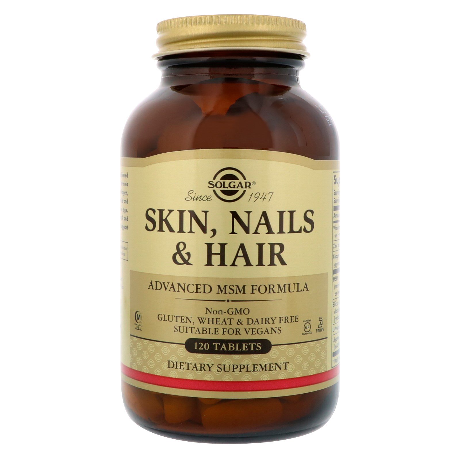 Solgar, Skin, Nails & Hair, Advanced MSM Formula, 120 Tablets - iHerb.com