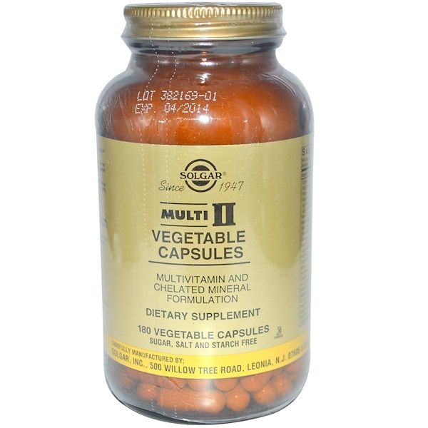 Solgar, Multi II, Multivitamin and Chelated Mineral Formulation, 180 Vegetable Capsules