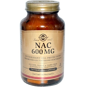 Solgar, NAC (ацетилцистеин), 600 мг, 120 капсул на растительной основе инструкция, применение, состав, противопоказания