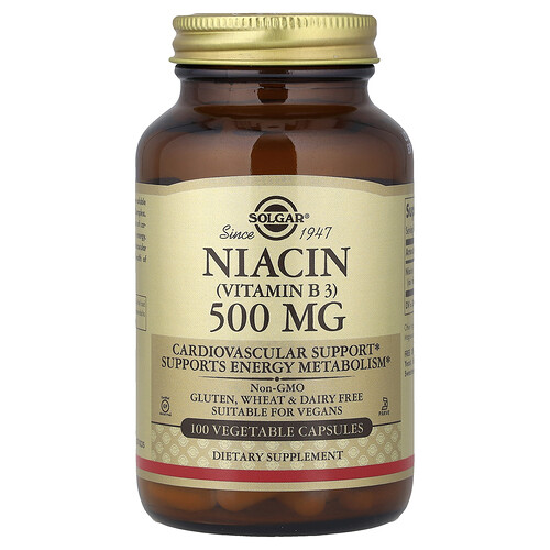Solgar, Niacin (Vitamin B 3), 500 mg, 100 pflanzliche Kapseln
