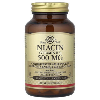 Solgar, Niacina (Vitamina B 3), 500 mg, 100 Cápsulas Vegetais