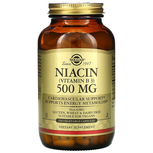 Solgar‏, فيتامين ب3 (النياسين)، 500 ملجم، 250 كبسولة نباتية