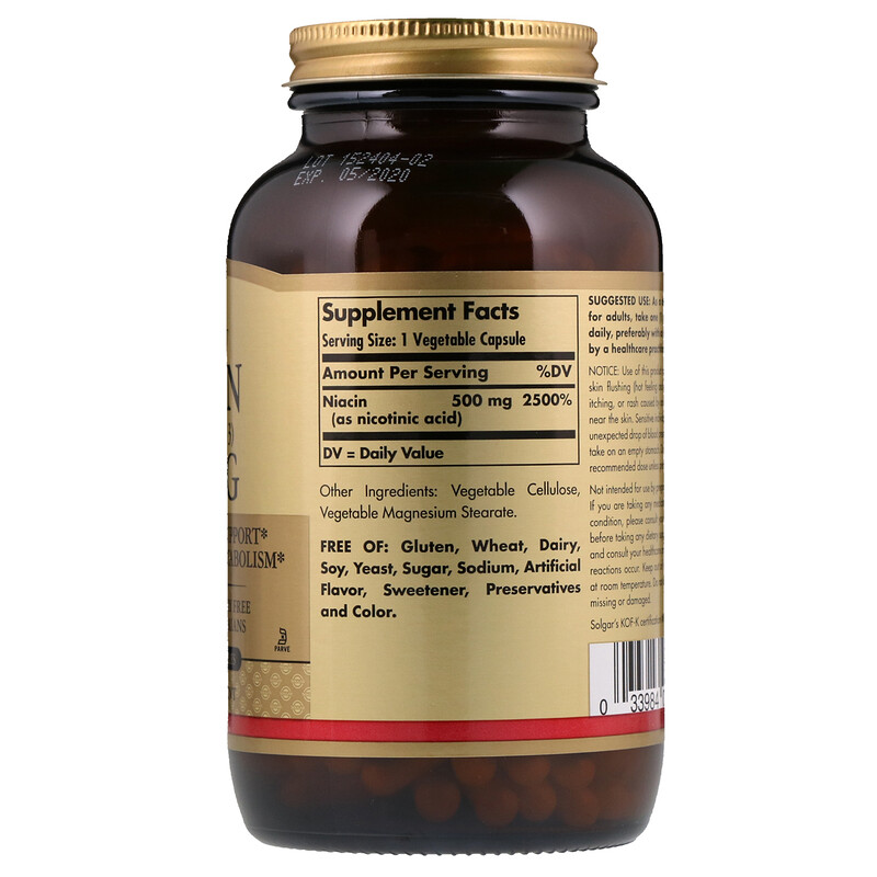 Solgar, Vitamin B3 (Niacin), 500 mg, 250 Vegetable Capsules iHerb